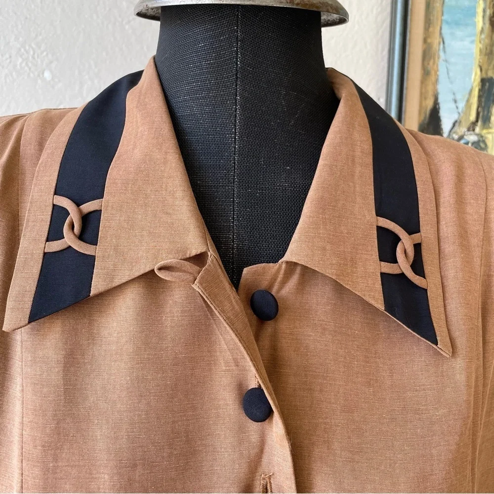 Vintage 1980s tan office midi dress in size medium - Picture 7 of 15